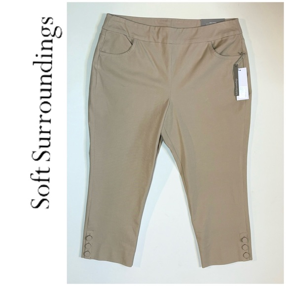 NWT Soft Surroundings Crop Pants Tan PL or Petite Large - Picture 1 of 9